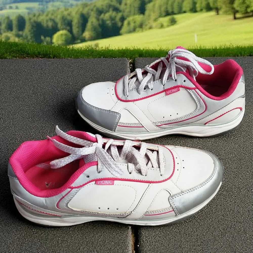 Vionic Sneakers Women's 7.5 Pink Gray Zen Walker Orthaheel Athletic Walk Shoes